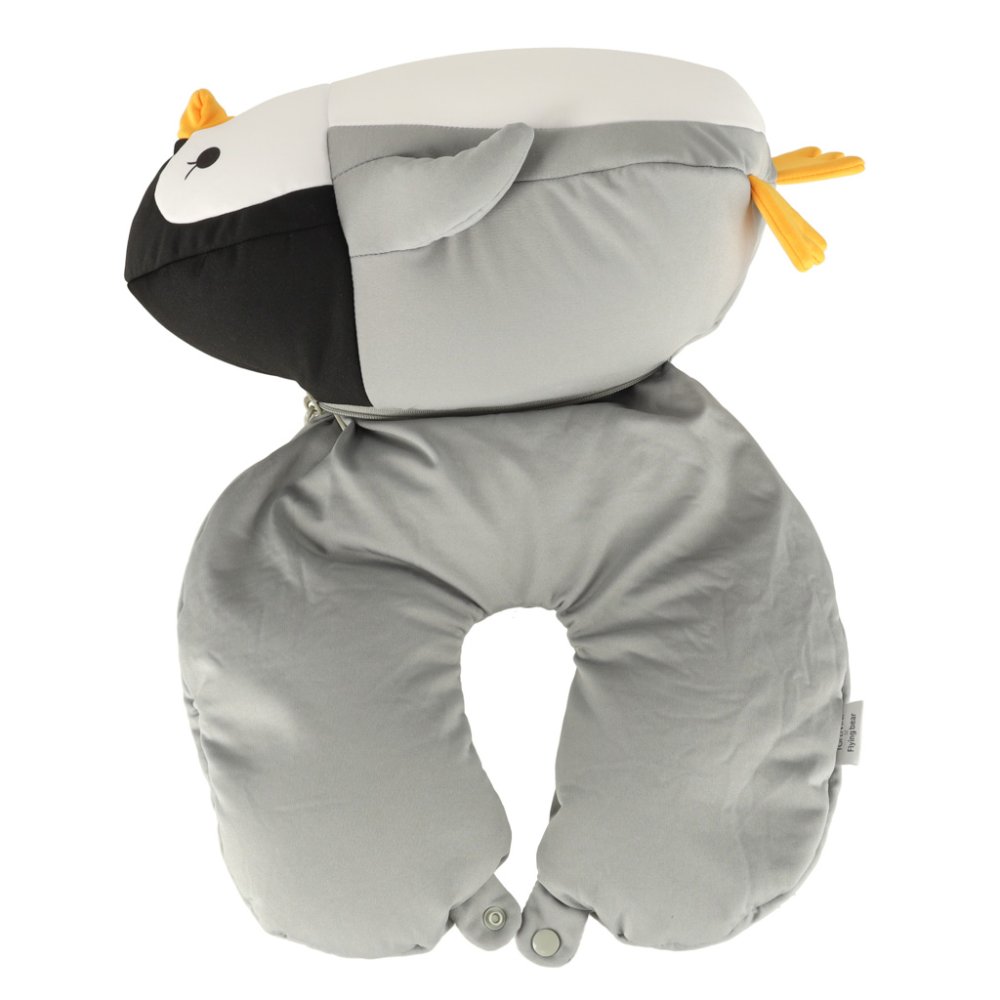 2-in-1 Kids Travel Neck Pillow and Penguin Stuffed Animal Toy, Grey (3)