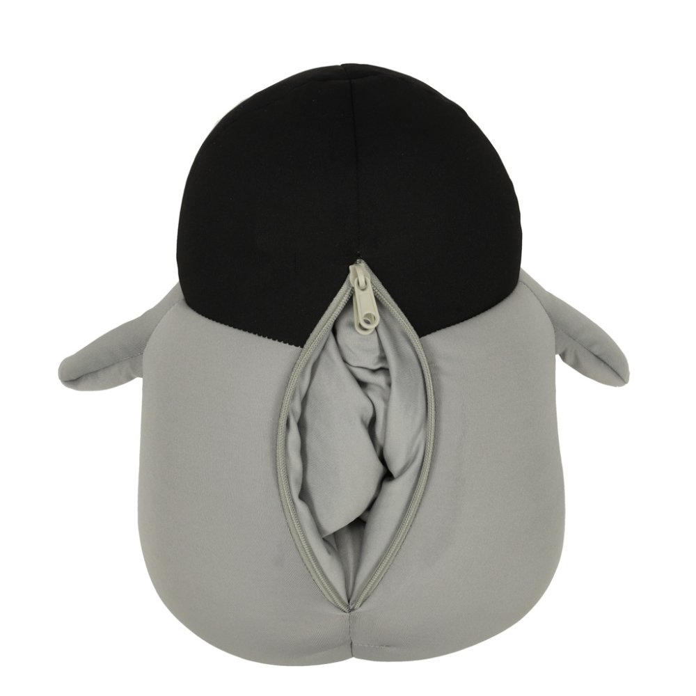 2-in-1 Kids Travel Neck Pillow and Penguin Stuffed Animal Toy, Grey (2)