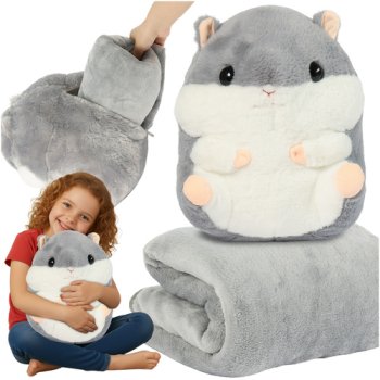 3-in-1 Hamster Plush Toy Pillow with Blanket Kruzzel 25638, grey
