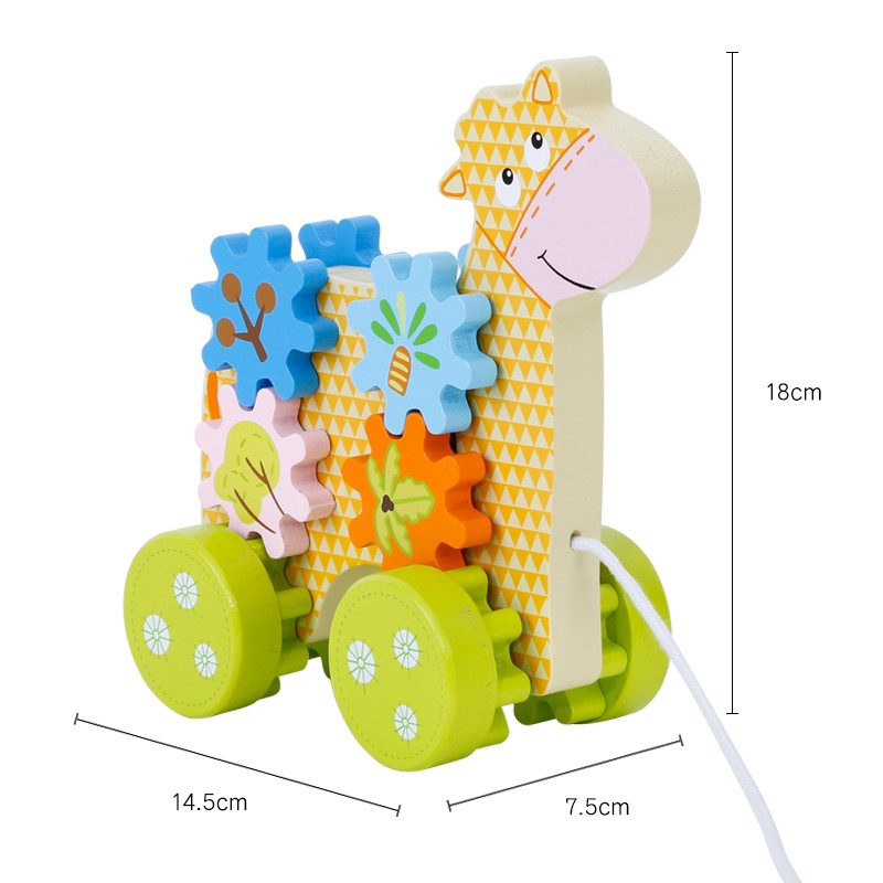 Onshine Wooden Pull Along Cow Toy with Spinning Gears (2)