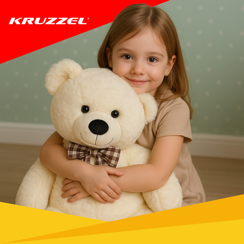 Kruzzel Large Teddy Bear 100 cm, Soft Plush Cuddly Toy with Bow, Cream (1)