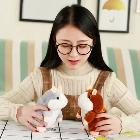 Plush Hamster, Interactive Voice-Repeating Talking Musical Toy, 15x11x9cm (1)