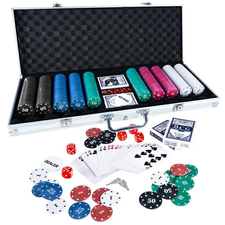Poker Texas Hold’em Game Set 500 Сhips with Denominations and Aluminum Suitcase