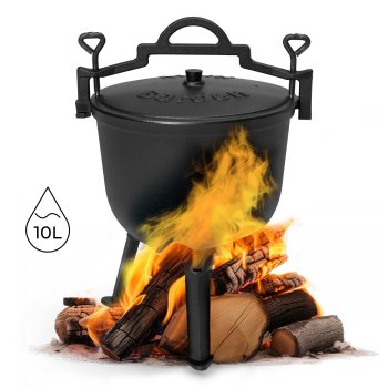Cast Iron Campfire Dutch Oven with Legs MultiGarden 10L, Black