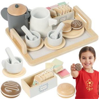 Wooden Tea Set for Kids Kruzzel 26543, 16pc Pretend Play Kitchen Toy Set