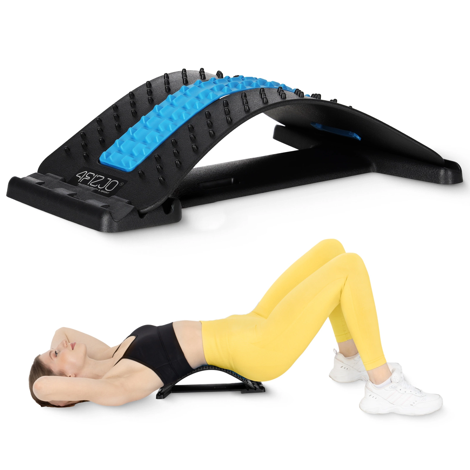 Adjustable Back Stretcher for Pain Relief and Lumbar Support, Black/Blue