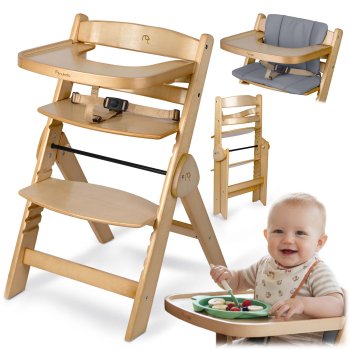 Nukido Timo Wooden High Chair, Adjustable & Foldable Chair for Babies and Toddlers