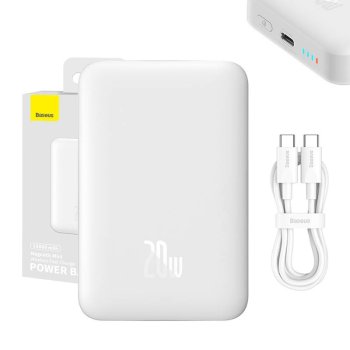 Baseus Magnetic Mini Power Bank with MagSafe 15W / PD Quick Charge QC 20W 10000mAh White (Overseas Edition) + Xiaobai...
