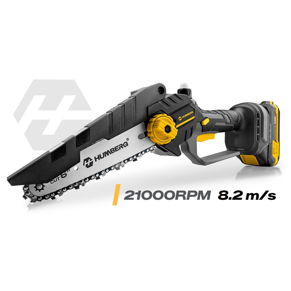 Cordless Mini Chainsaw Humberg HM-421 with 2 Batteries 21V Brushless Motor (2)