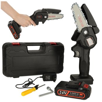 Mini Cordless Chainsaw with Battery and Charger in Case
