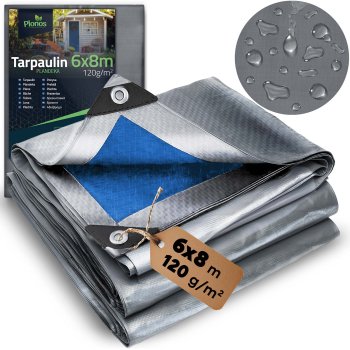 Heavy Duty Waterproof Tarpaulin 6x8 m 120 gsm Plonos PL-500, silver-blue