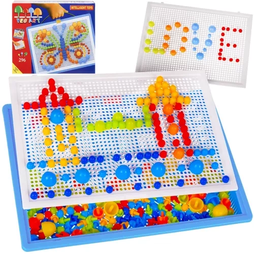 Button Art Mosaic Puzzle for Kids with 296 Mushroom Pegs and Case
