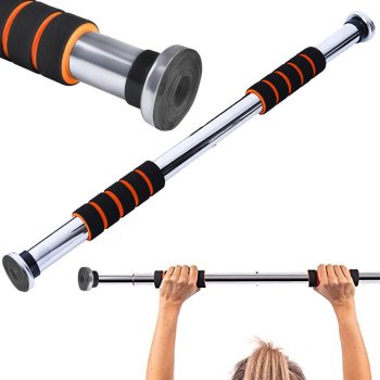 Adjustable Steel Pull-Up Bar for Doorway with Neoprene Grips, Orange