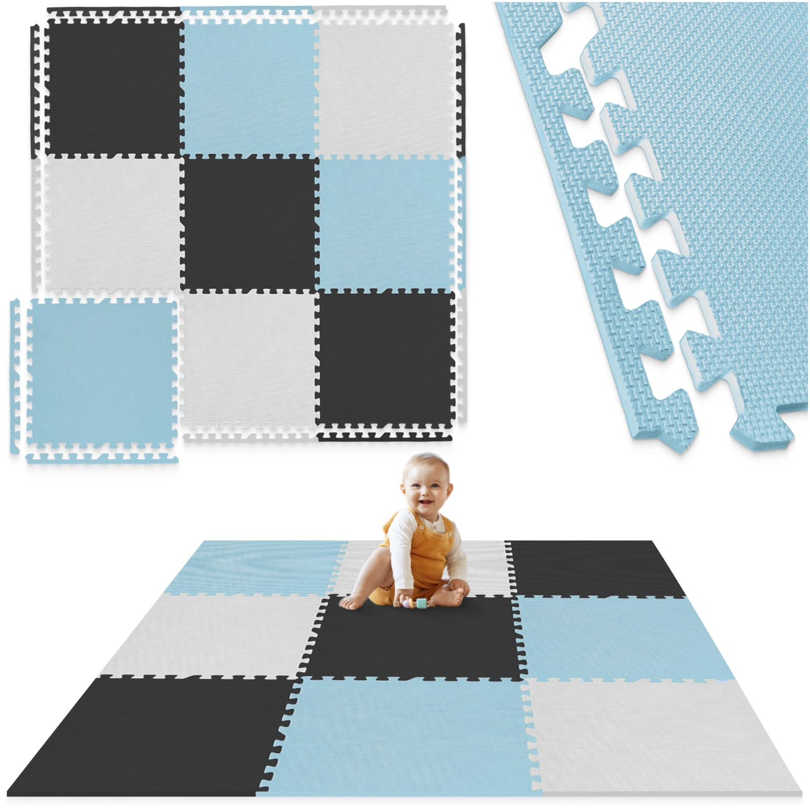 Educational Foam Puzzle Play Mat for Kids 180 x 180 cm, Light Blue