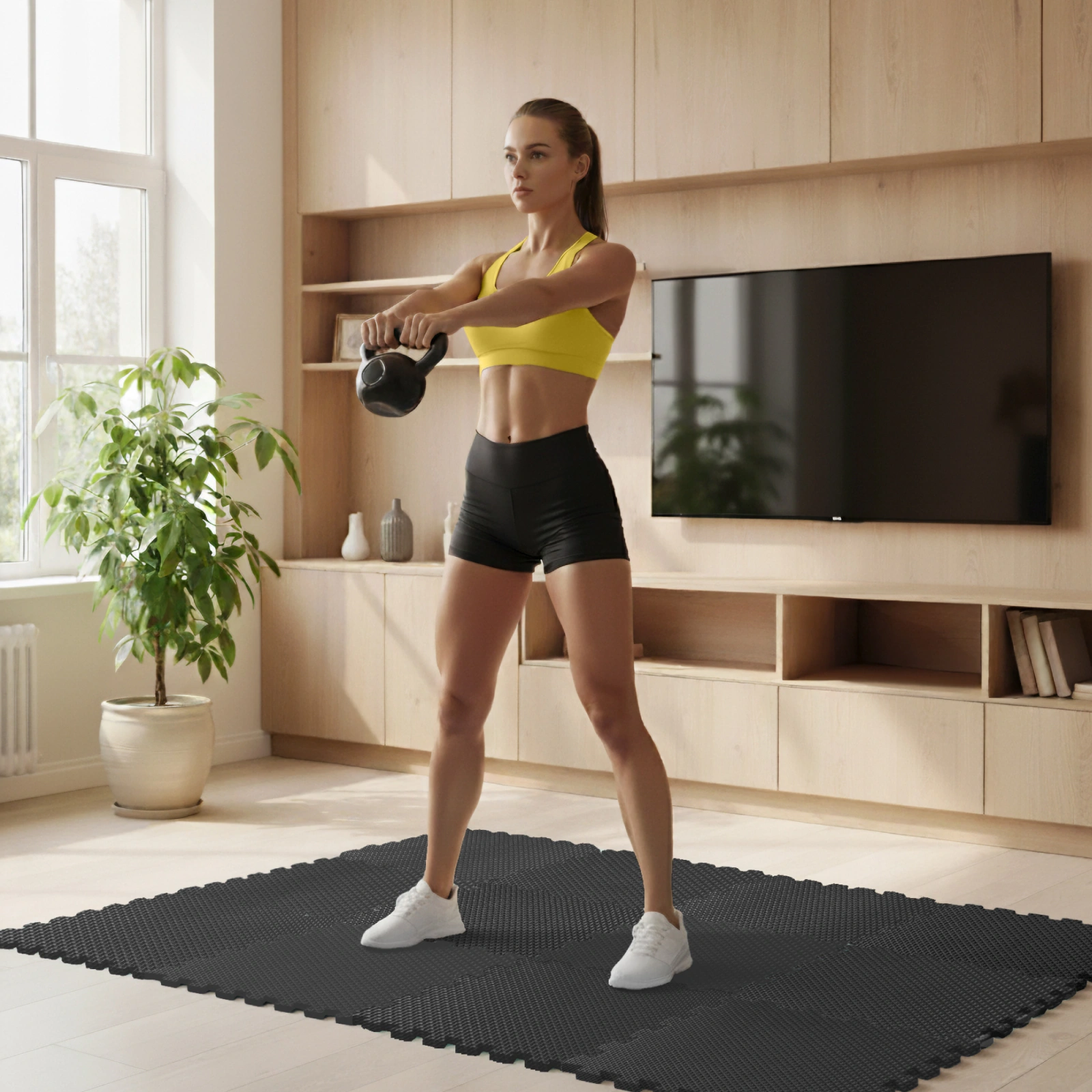 Interlocking Foam Puzzle Exercise Mat 30 x 30 cm, 24 Tiles, Black (0)