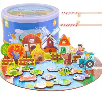Magnetic Fishing Game Wooden Puzzle Farm Toy Zkb-904