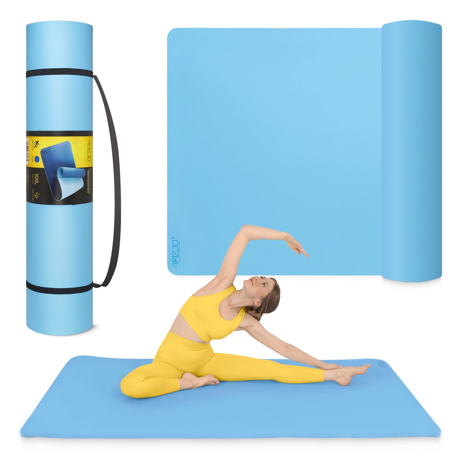 4FIZJO Yoga Mat 200x125 cm, 2 cm Thick Non-Slip Fitness Pad, Light Blue