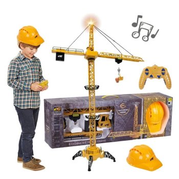 Large RC Tower Crane Toy with Helmet 128 cm