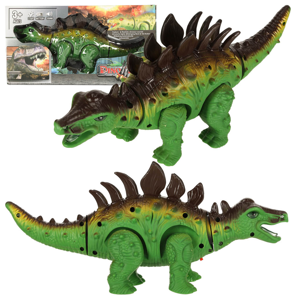 Remote-controlled dinosaur - RC Stegosaurus - walks, lights up, and roars.