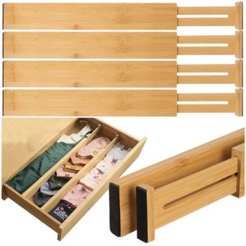Ruhhy 25633 Adjustable Bamboo Drawer Dividers, Set of 4