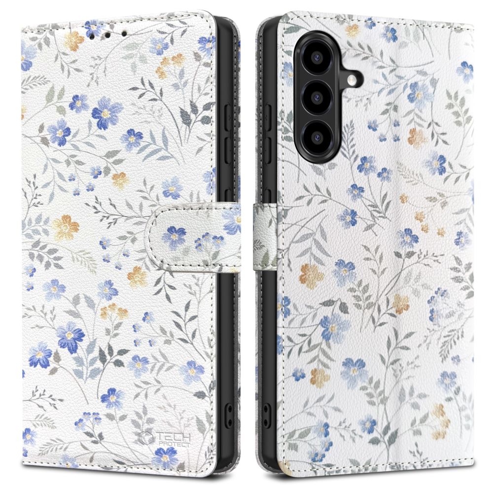Samsung Galaxy A56 ( SM-A566B / DS ) Tech-Protect Wallet Book Case Cover, White Daisies