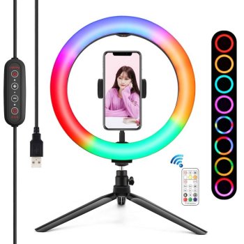 Puluz LED RGBW Vlogging Ring Photo Video Light Lamp 26cm with Tripod Mount