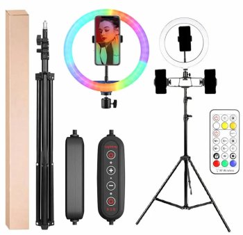 Vlogging Ring Photo Video Light Lamp 30cm with Tripod Mount 2.1m and 3 Phone Slots