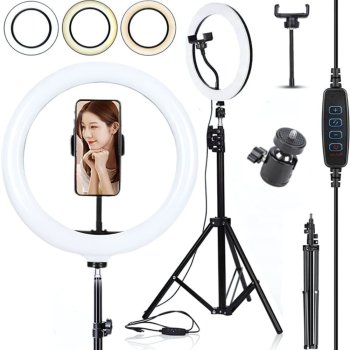 LED Ring Light with 100cm Tripod Stand and Phone Holder, 3 Light Modes