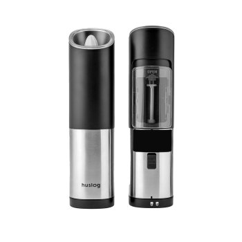 Huslog Electric Gravity Salt and Pepper Grinder Set, Silver