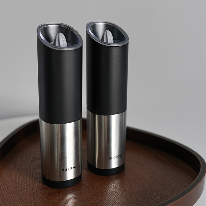 Huslog Electric Gravity Salt and Pepper Grinder Set, Silver (3)