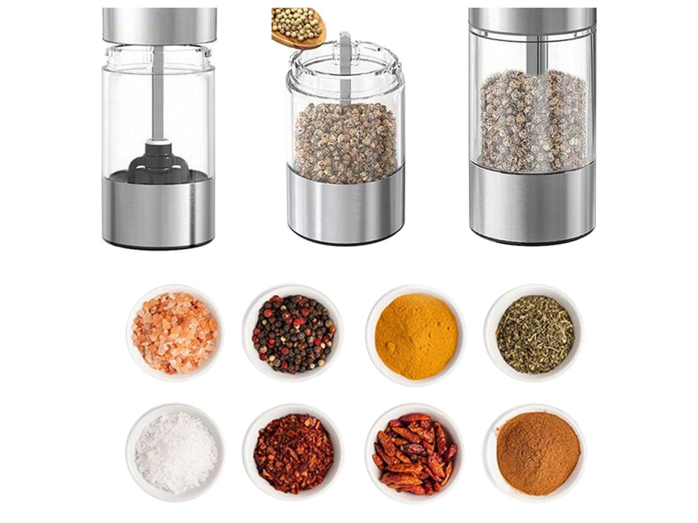 Electric Salt and Pepper Grinder with LED, 17 cm, Silver (1)