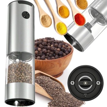 Electric Salt and Pepper Grinder with LED, 17 cm, Silver