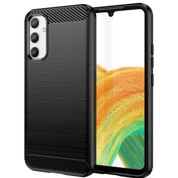 Samsung Galaxy A34 (SM-A346) Carbon Fiber TPU Protective Case Cover, Black