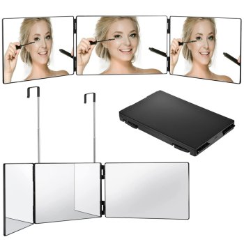 Trifold 3-Way Hanging Mirror for Self Hair Cutting, Black