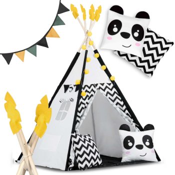 Nukido Baby Tipi Tent Wigwam with Garland and Lights, White-Black