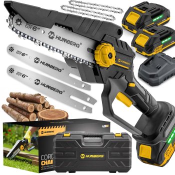 Cordless Mini Chainsaw Humberg HM-421 with 2 Batteries 21V Brushless Motor