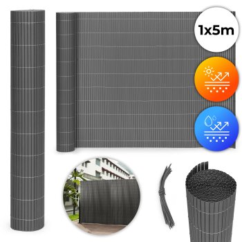Double-sided bamboo privacy screen for balcony, terrace or fence 100x500 cm anthracite MultiGarden