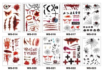 Tattoos Halloween Fake Realistic Washable Temporary Disguise Blood