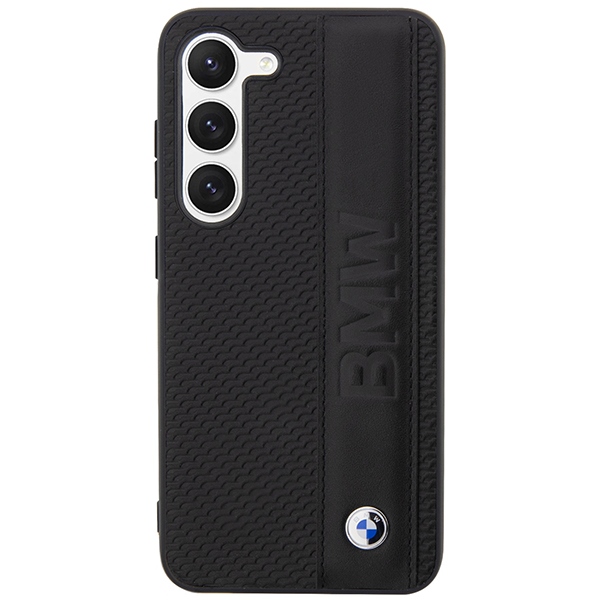 BMW Samsung Galaxy S23+ Case Leather Textured & Stripe Black (1)
