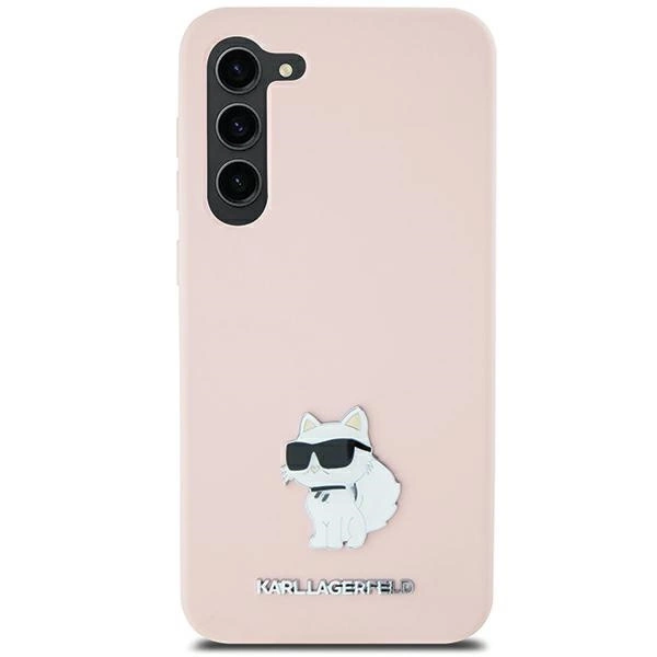 Samsung Galaxy S23 Ultra (SM-S918) Karl Lagerfeld Silicone Choupette Metal Pin Case Cover, Pink