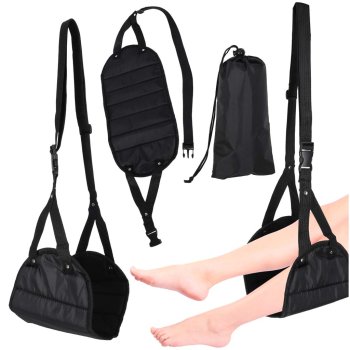 Travel Foot Hammock Portable Hanging Footrest for Airplane & Office, Black