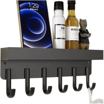 Ruhhy 24603 Magnetic Wall Mounted Coat Rack with Shelf, Black