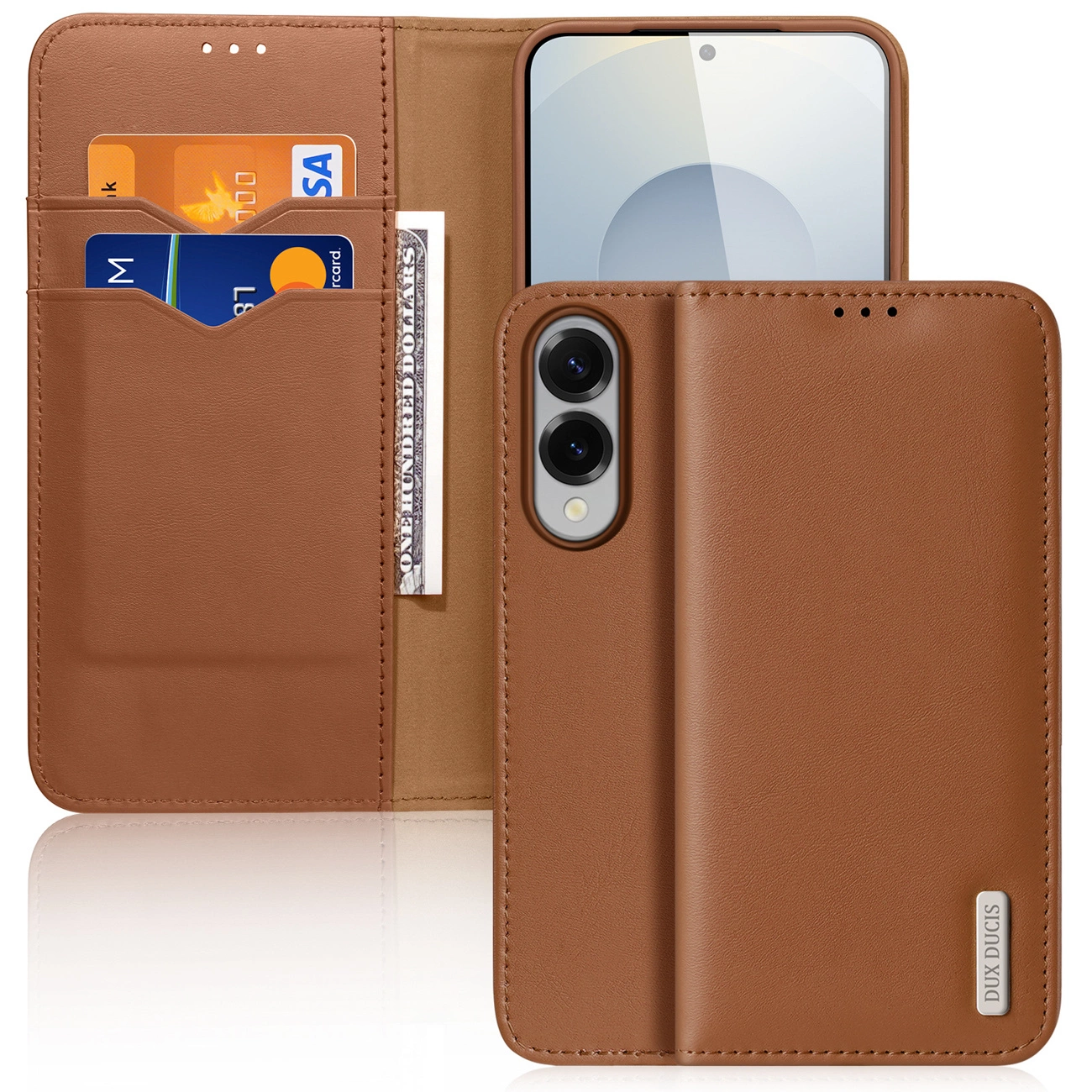 Dux Ducis Hivo Samsung Galaxy S25 Edge Case with Flip and RFID Protection - Brown