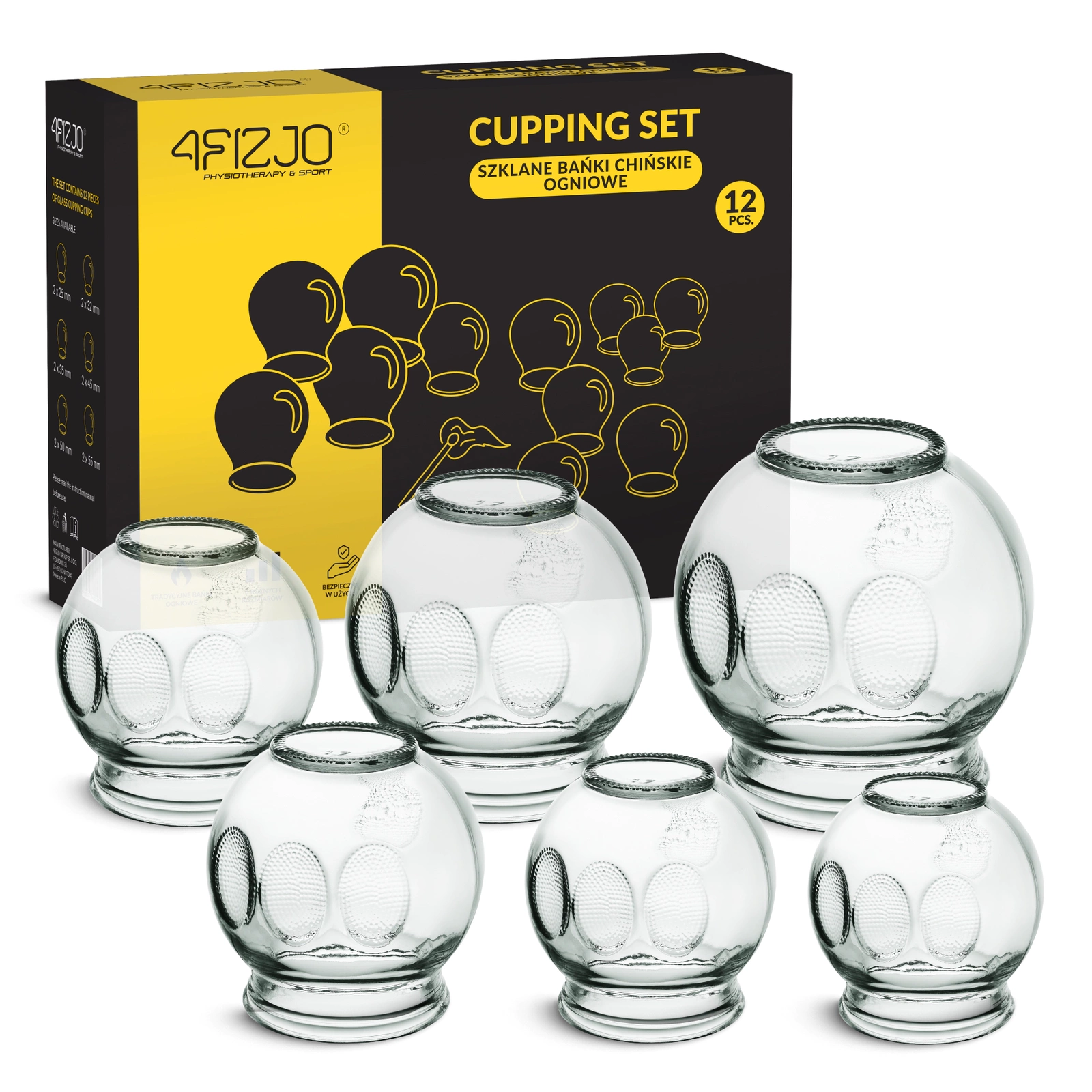 4FIZJO Glass Fire Cupping Therapy Set 12 pcs