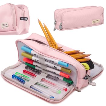 School Pencil Writing Supplies Cosmetic Case 3-in-1, Pink