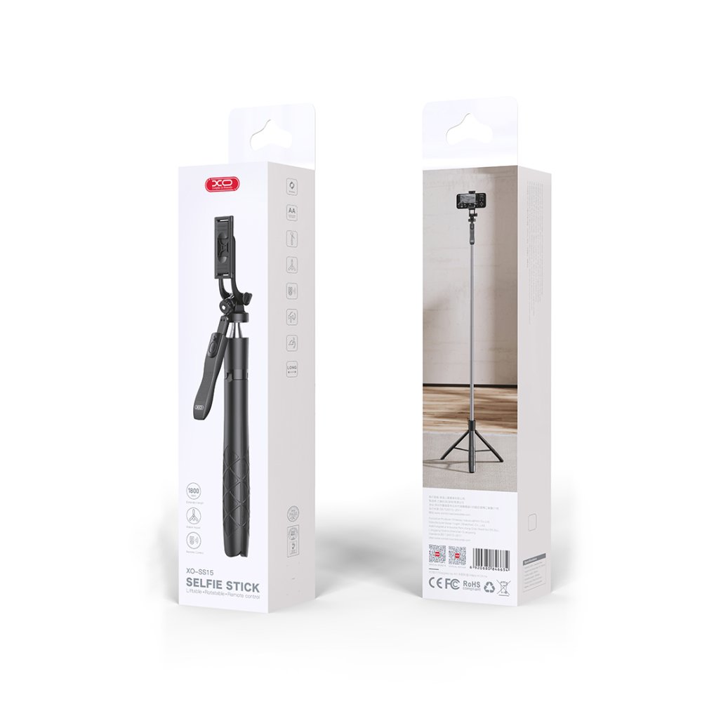 XO SS15 Selfie Stick Tripod with Bluetooth Remote, 180cm, Black (1)