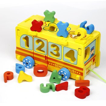Wooden Number Puzzle Bus Sorter with Pull Along String