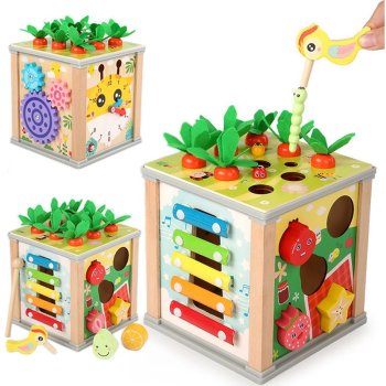 Wooden Activity Cube with Shape Sorter and Xylophone