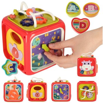 6-in-1 Educational Activity Cube and Shape Sorter Toy for Toddlers, Red