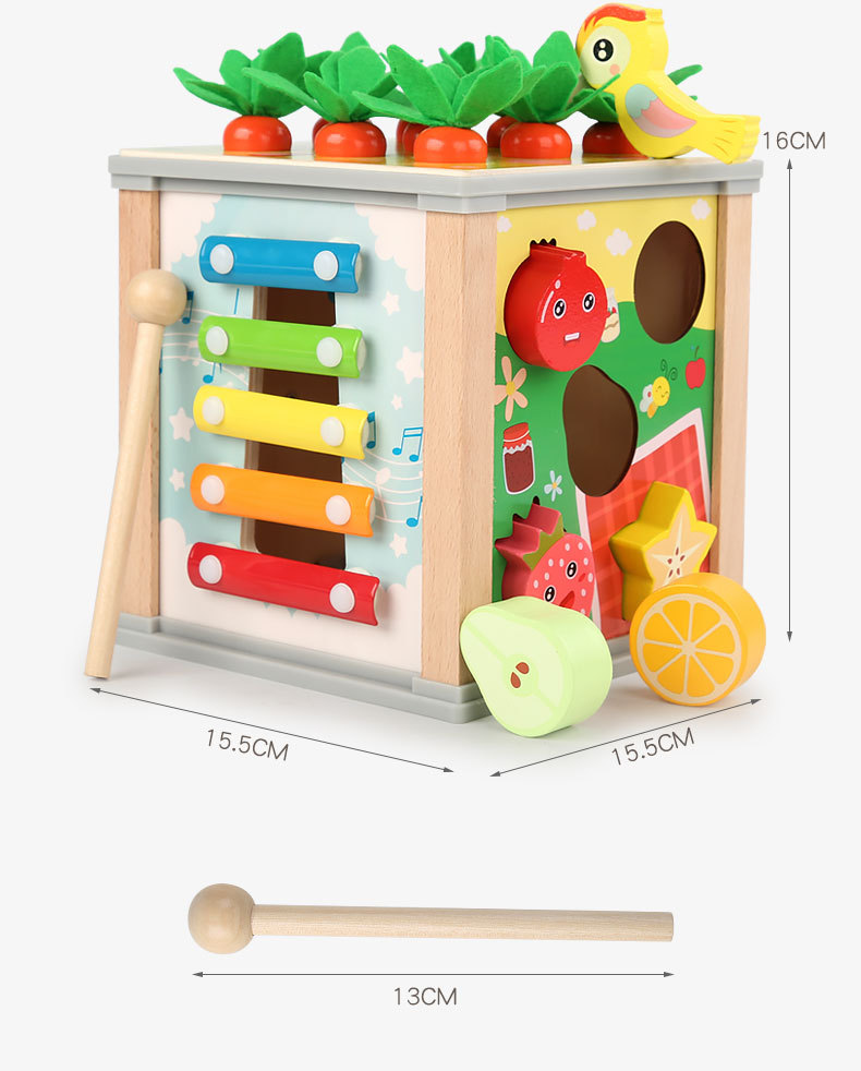 Wooden Activity Cube with Shape Sorter and Xylophone (3)
